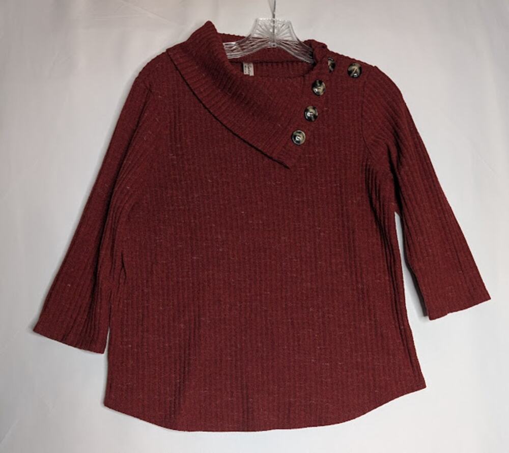 PERCEPTION CONCEPT womens burgundy ribbed shoulder button Classic sweater Large